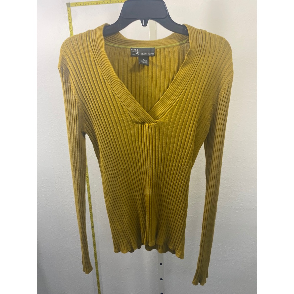 Chelsea‎ & Theodore Mustard Yellow Ribbed V-Neck Long Sleeve Sweater Top Large